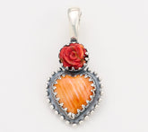 American West Sterling Silver Red Coral Rose & Orange Spiny Heart Enhancer